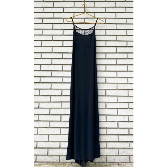 Vintage Roberta Y2K Black Slinky Jersey Maxi Slip Dress Lace Inset Large - Picture 2 of 9